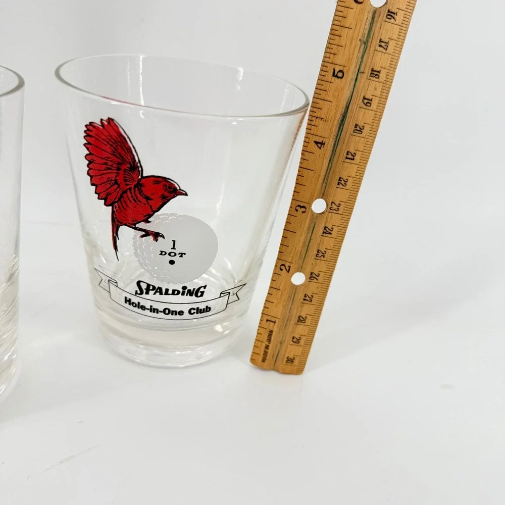 Vintage Spalding Golf Ball Glass Set 3 Hole In One Club Whiskey Rocks‎ Cardinal
